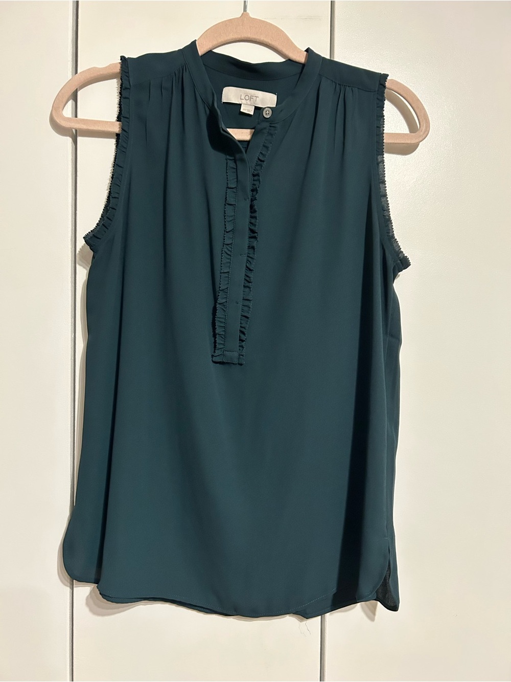 LOFT Dark Ruffle-Trim Sleeveless Blouse
